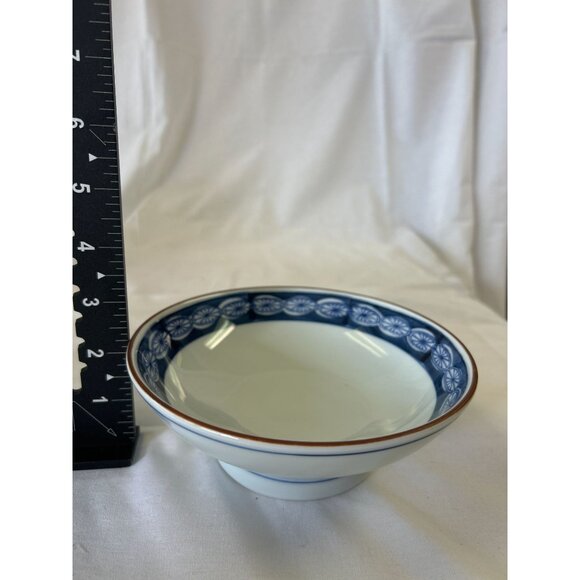 Vintage Blue & White Ceramic Bowl With Floral Rim Design 6-Inch Diameter Decorat - Picture 2 of 2